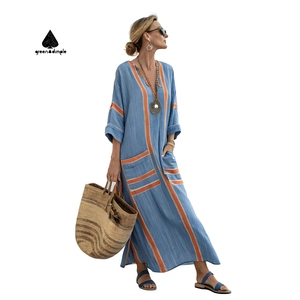 <span class=keywords><strong>Abito</strong></span> Lungo da Donna <span class=keywords><strong>con</strong></span> Maniche a Pipistrello, Ricamato e Stampato, in Cotone e <span class=keywords><strong>Lino</strong></span> <span class=keywords><strong>di</strong></span> Qualità, Casual <span class=keywords><strong>con</strong></span> Tasche - Product Image 1