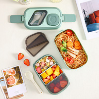 Jolie boîte bento en plastique à double étage avec couvercle, compatible micro-ondes et compartiments fraîcheur, idéale pour les étudiants