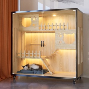 Casa de Madera para Gatos de Interior, Espaciosa, Extra Grande, con Poste Rascador, Fácil Instalación, Fácil de Limpiar, para Uso en Todas las Estaciones - Product Image 1