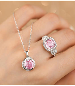 เครื่องประดับแฟชั่นสำหรับงานแต่งงานคำสัญญาหรูหราสีชมพูกุหลาบ925เงินสเตอร์ลิงเพทายการหมั้นชุดเครื่องประดับชั้นดีสำหรับผู้หญิง - Product Image 1