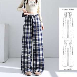 Pantaloni larghi a vita alta personalizzati in maglia di poliestere e traspirante a vita alta pantaloni a vita larga da donna per maglieria personalizzata per l'inverno estivo - Product Image 1