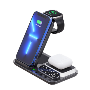 Réveil intelligent multifonction 3 en 1 avec charge sans fil Cargador Inalambrico pour <span class=keywords><strong>Iphone</strong></span> 15 Pro Max Watch Earphone Station - Product Image 1