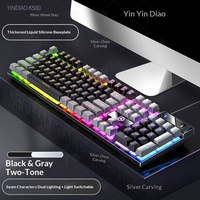 YINDIAO K500 104 Key Wired Gaming Keyboard Mechanical Feel Rainbow Backlit Blue White Splice for PC Laptop
