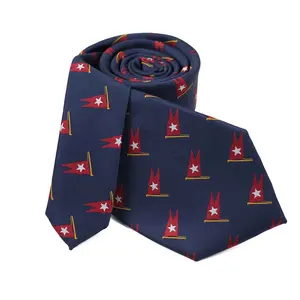 Set Logo bandiera personalizzata cravatte in poliestere blu Navy designer cravatte Jacquard tessute a righe per cravatta da uomo