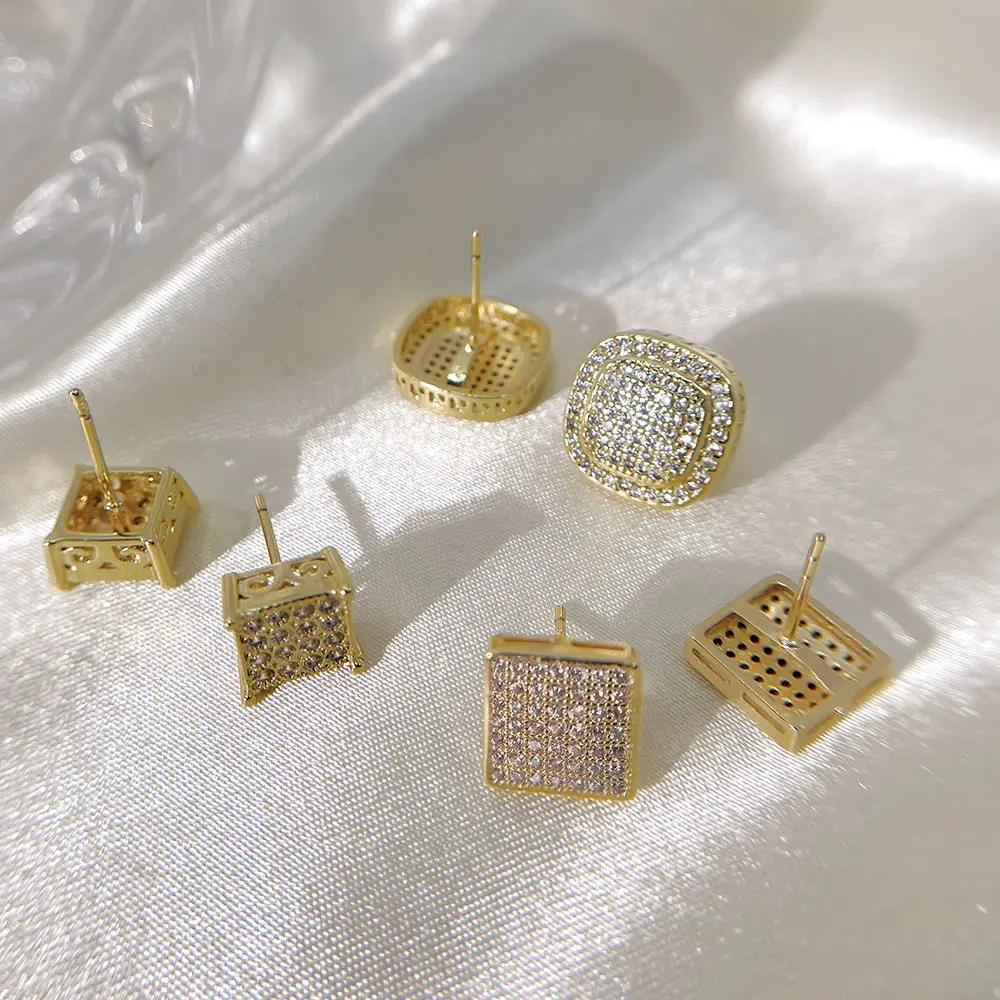 FOXI fashion jewelry korean earrings gold plated earrings silver Square micro pave cubic zirconia earrings