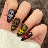 Lot de 24 faux ongles en acrylique, forme amande, style français, couvrance totale, pour nail art de fêtes, Halloween, Noël, vente en gros