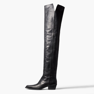 <span class=keywords><strong>Stivali</strong></span> Alti Sopra il Ginocchio in Pelle Vegana con <span class=keywords><strong>Tacco</strong></span> <span class=keywords><strong>Basso</strong></span> e Punta Affusolata Stile Western per Donna, Vendita all'Ingrosso OEM ODM - Product Image 1