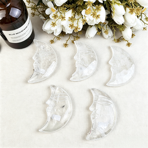 Hot Selling Natural Clear Quartz Moon Face Carving Polished Hand Carved Crystal Energy Healing Stone Craft for Altar Decor - Product Image 3