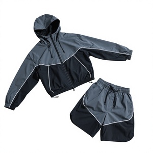 Custom Waterproof Nylon Jacket Shorts Set Windbreaker Tracksuit Short Set Summer Jacket Joggers <b>Lightweight</b> <b>Hoodie</b> Shorts Set - Product Image 2