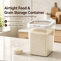 Conteneur de stockage de riz transparent hermétique avec couvercle rabattable, distributeur de céréales sèches en plastique avec tasse doseuse pour la cuisine