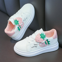 Chaussures de sport décontractées plates blanches pour filles, motif fraise, printemps automne