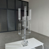 Élégant chandelier en cristal à 9 bras, argenté, décoratif, en verre, pour centre de table événementiel