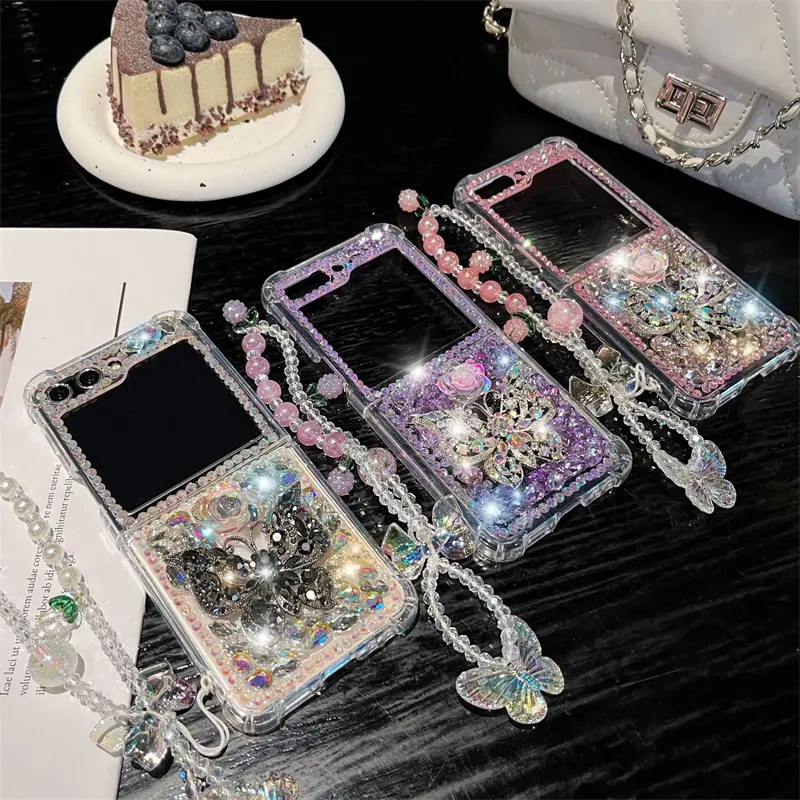 Para Samsung Z Flip 5 Case Diamond Glitter Bling Butterfly Phone Case para Samsung Z Flip 4 3 Shell Cases