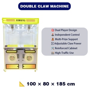 Machine à cadeaux commerciale Ninix à double griffe, thème jaune, en acier inoxydable, avec éclairage LED lumineux, équipement de divertissement en libre-service - Product Image 1