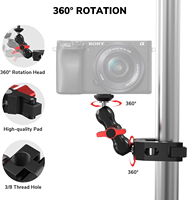 Support de fixation universel pour caméra et moniteur avec pince crabe à double rotule, adaptateur GoPro et fixation pour bras articulé, 1/4 pouce