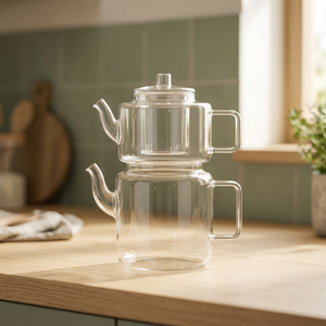 Théière en verre ERKUGO Bohemien Moderne 1100ml+2000ml avec couvercle résistant à la chaleur et infuseur en verre, compatible lave-vaisselle, écologique, pour la cuisine - Product Image 3