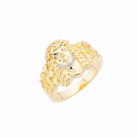 Vente en gros Bague classique pour homme style Nugget religieuse dorée avec diamants CZ Moissanite Ice et motif Jésus