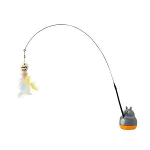 新しいトトロ360度回転は、キャットスティックスチールロッドの小さな魚のヘッドバンドベルキャットトイをからかいます。 - Product Image 6