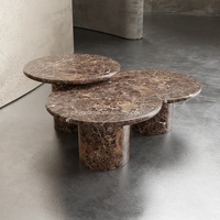 Table basse moderne en pierre Emperador foncé faite à la main en marbre brun pour la décoration d'appartement