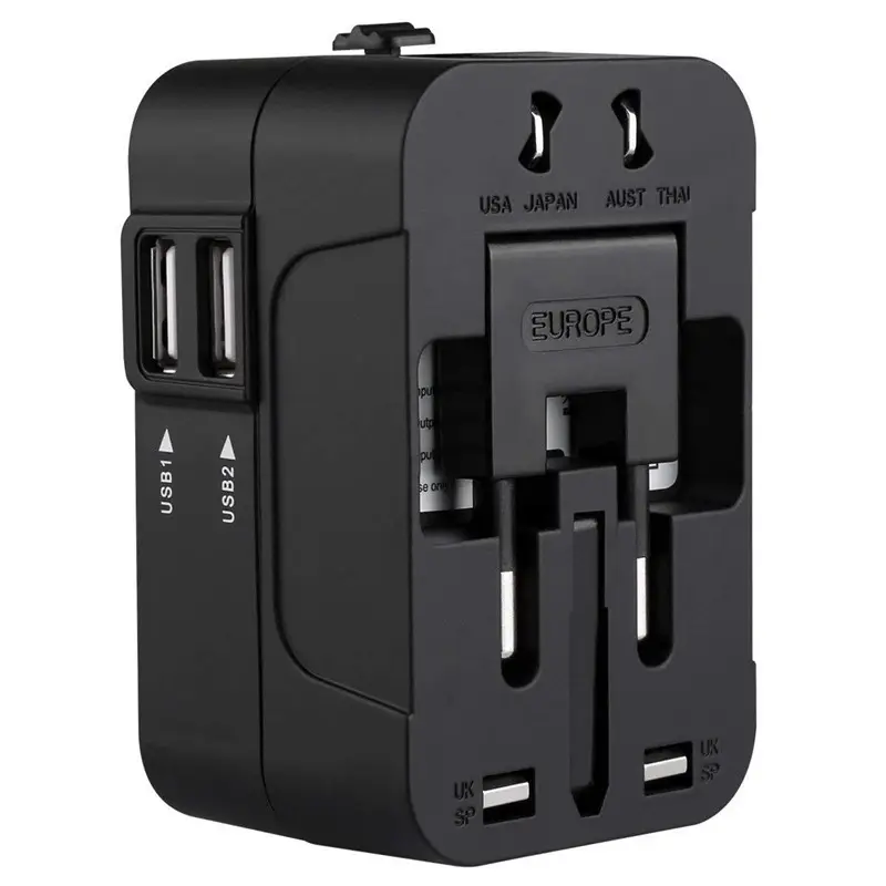 All-in-One Universal AC Power Plug Adapter with Dual USB Sockets Travel Adapter Worldwide Wall Charger US Standard