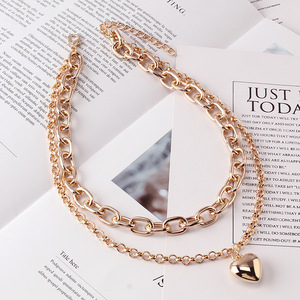 Collar de Doble Capa con Corazón Metálico, Estilo Europeo Americano, de Aleación de Zinc, para Mujer - Product Image 4