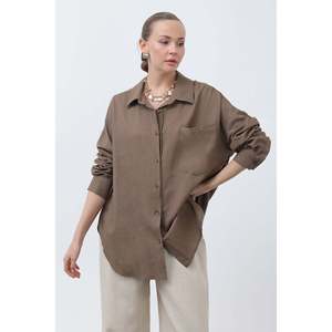 เสื้อเชิ้ตผ้าลินินพื้นฐานสำหรับผู้หญิง Soul - เสื้อแขนยาวสวมใส่สบาย ระบายอากาศได้ดี เหมาะสำหรับใส่ในชีวิตประจำวัน สีน้ำตาล - Product Image 4