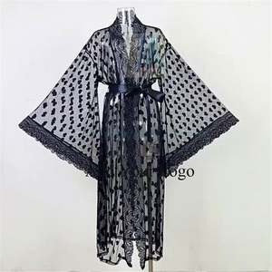 Chemise de nuit pour femmes Sexy maille dentelle amour coeur imprimé Long peignoir <span class=keywords><strong>Transparent</strong></span> séduisant pyjamas femmes maison vêtements en gros - Product Image 6