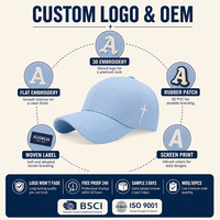Casquette de baseball bleu clair vierge en sergé de coton à six panneaux, visière incurvée, réglable, broderie de logo personnalisée, OEM, vente en gros, faible MOQ