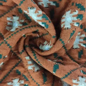 Premium Kwaliteit Textiel Custom Groen Oranje Ademende Gewatteerde Polyester Jacquard Gebreide Stof Voor Kleding
