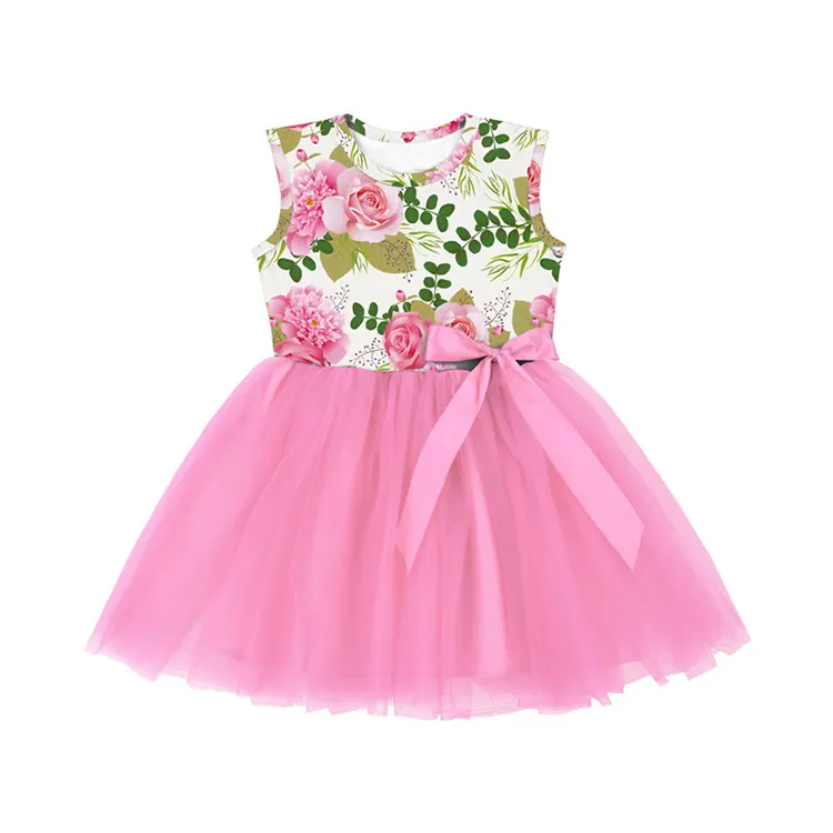 Vestidos de tul para niñas pequeñas, sin mangas, con patrones personalizados, color rosa, gran oferta