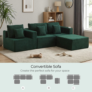 Sofá Seccional Modular en Forma de L de Tres Plazas, Envasado al Vacío, Contemporáneo, de Chenilla, Convertible, Sin Ensamblaje, con Respaldo Acolchado, para Sala de Estar - Product Image 3