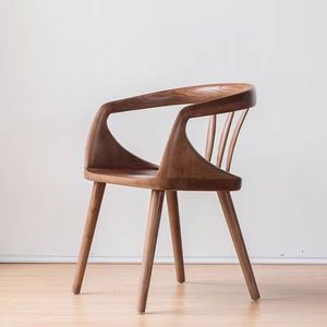 Silla de comedor de madera maciza con respaldo de diseño, silla de oficina moderna minimalista para sala de estudio - Product Image 2