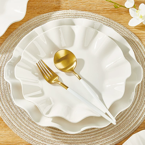 2026 Irregular Shape <strong>White</strong> Glaze Ceramic <strong>Dinner</strong> Plate <strong>Set</strong> Decorative Ruffled Ceramic Charger Plate <strong>Set</strong> for Wedding Event - Product Image 2