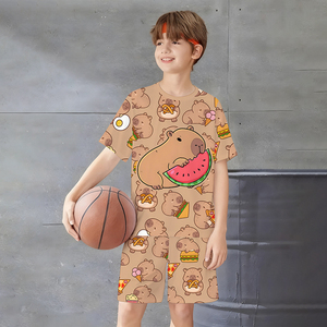 Vente en gros de t-shirts à manches courtes et shorts sportifs confortables pour adolescents, vêtements pour garçons, design simple, taille élastique, séchage rapide, été - Product Image 1