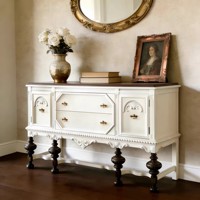Buffet de porche en bois massif, style rétro français et campagnard américain, sculpté, de style classique européen, avec compartiments