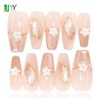 Faux ongles en gel 3D peints à la main avec motif floral printanier, faits à la main, réutilisables, en acrylique, avec colle, pour l'été, livrés en boîte
