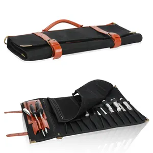 High Quality Leather Waxed Canvas Chef Kitchen Tool Kit Bag Chef Storage Outdoor Tote Knife Cooking Roll Carry Bag Knife
