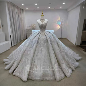 Vestido de Novia con Lujosas Aplicaciones de Encaje y Cuentas, Espalda con Cordones, Cola Larga Brillante, Personalizado Lsjj23 - Product Image 4