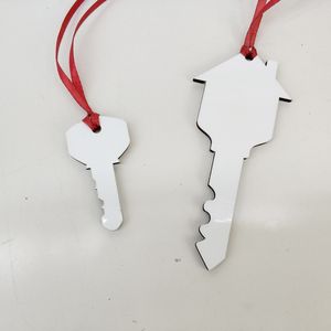 Noël clé forme père noël chaussettes MDF bois ornement porte-clés arbre déco ornement 100 pièces Min. Sublimation blancs suspendus - Product Image 4