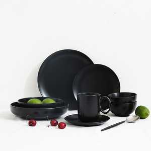 Assiettes de bol en grès <span class=keywords><strong>noir</strong></span> <span class=keywords><strong>mat</strong></span>, vente en gros, restaurant hôtel, maison, bon marché, 12 pièces - Product Image 4