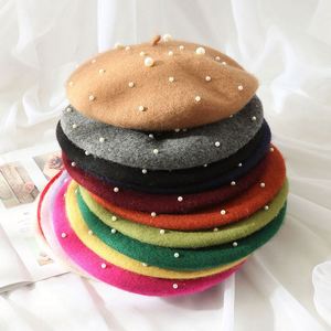 หมวกเบเรต์ขนสัตว์สำหรับผู้หญิงแฟชั่นฤดูหนาวประดับมุก - ใช้ได้ทุกวัน ขายส่ง - Product Image 1