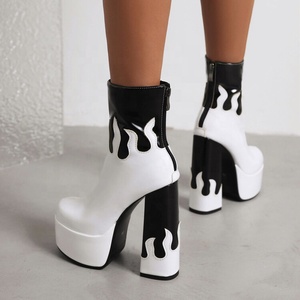 Fancy Fire Patchwork Round Toe Women Platform Short Boots Back Zipper Women Ankle <b>Booties</b> High Chunky Heels Shoes Customized - Product Image 6