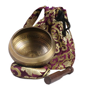 Ensemble de bol chantant en métal sculpté en bronze de haute qualité Chakras religieux gravés pour la méditation de yoga Bols de guérison à prix d'usine - Product Image 2