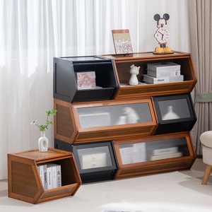 Armoire <span class=keywords><strong>de</strong></span> rangement rectangulaire multifonctionnelle empilable en bambou avec couvercle - <span class=keywords><strong>Organisateur</strong></span> <span class=keywords><strong>de</strong></span> chevet domestique pour articles divers - Product Image 1