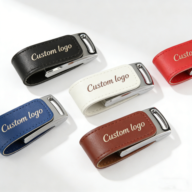 Wholesale 16GB & 32GB Leather USB Flash Drive Key with Custom Logo USB 2.0 Interface Gift Option