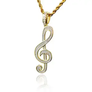 925 Sterling Silber Schmuck Großhandel 14 Karat Weißgold plattiert Iced Musical Note Anhänger Charms Hip Hop Männer Frauen Rapper