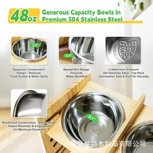 Support de gamelle pour chien en bois réglable en hauteur, double distributeur de nourriture, station d'alimentation en bambou pour chiens - Product Image 3