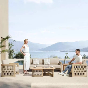 Sang trọng ngoài trời <span class=keywords><strong>sofa</strong></span> đặt Patio sân vườn Gỗ Tếch kết hợp của đóng đai dây thừng <span class=keywords><strong>sofa</strong></span> - Product Image 4