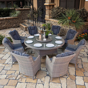 Không thấm nước 8-người mây Vòng ăn uống thiết lập cổ điển ngoài trời sân đồ nội thất với lười biếng Susan bàn tròn - Product Image 5
