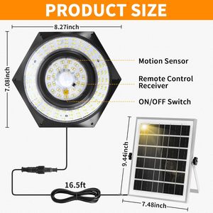 Lampe suspendue à détecteur de mouvement 228 LED, intérieur/extérieur, IP65, étanche, alimentée par énergie solaire, pour bar, gazebo, garage, maison, jardin - Product Image 2